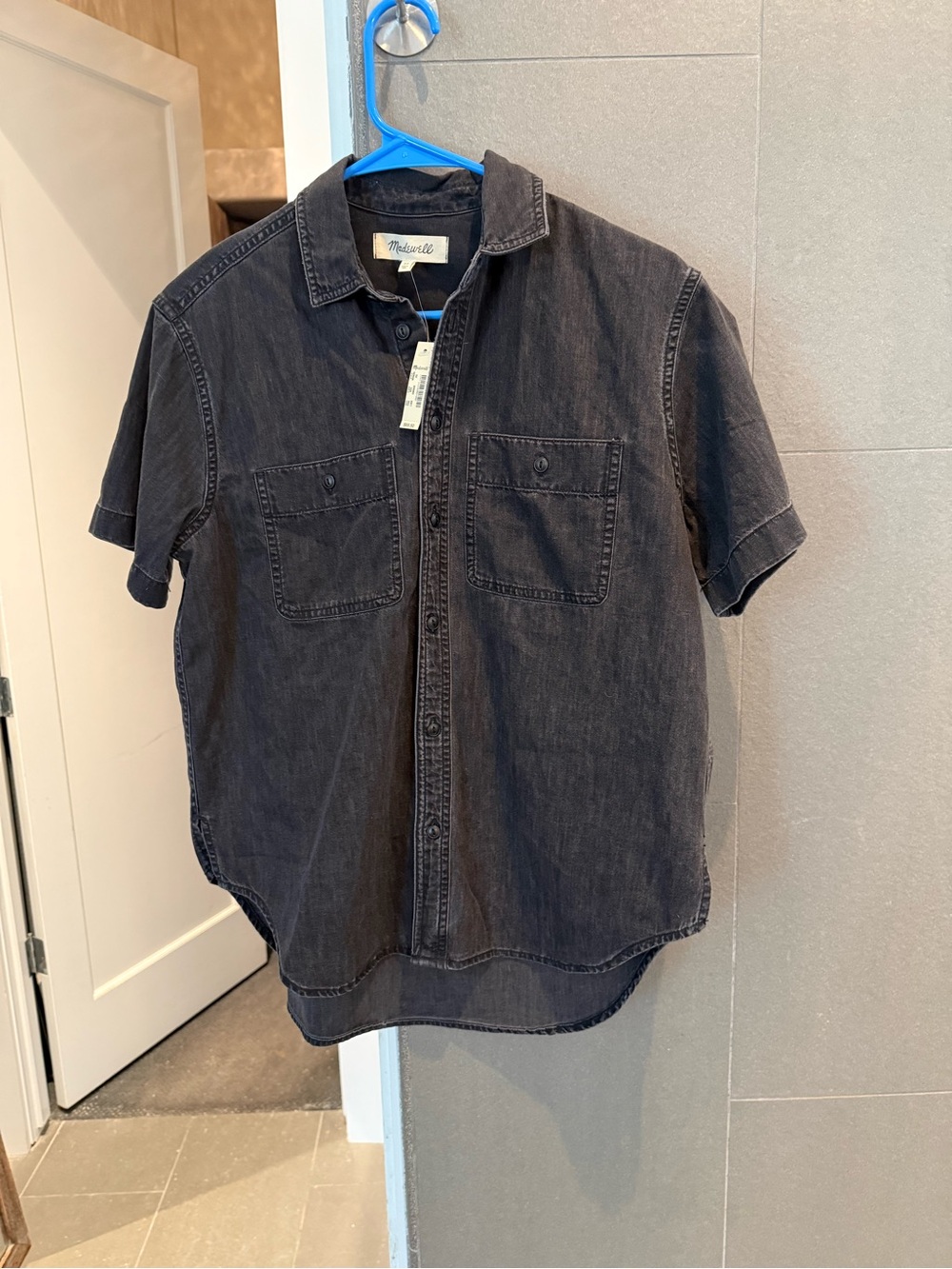 NWT Madewell Women’s XS Black Denim Short Sleeve Button Up Utility Shirt